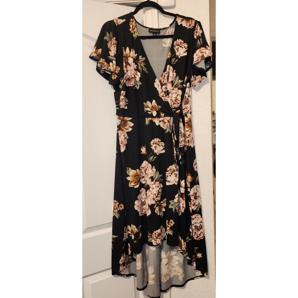 Fortune+Ivy Floral Hi-Low Midi Wrap Around Dress Short Sleeves Size 1X